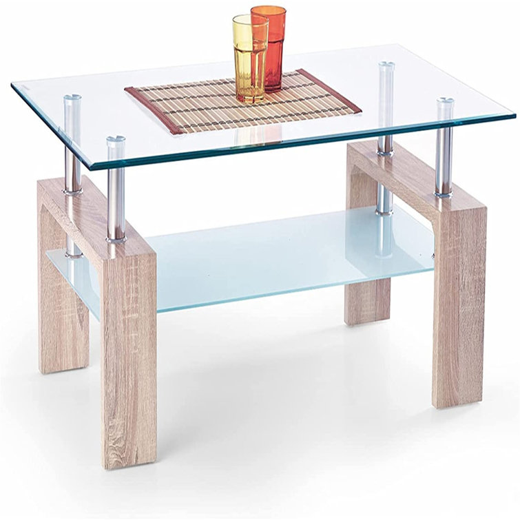 Rectangular glass coffee shop table with shelf